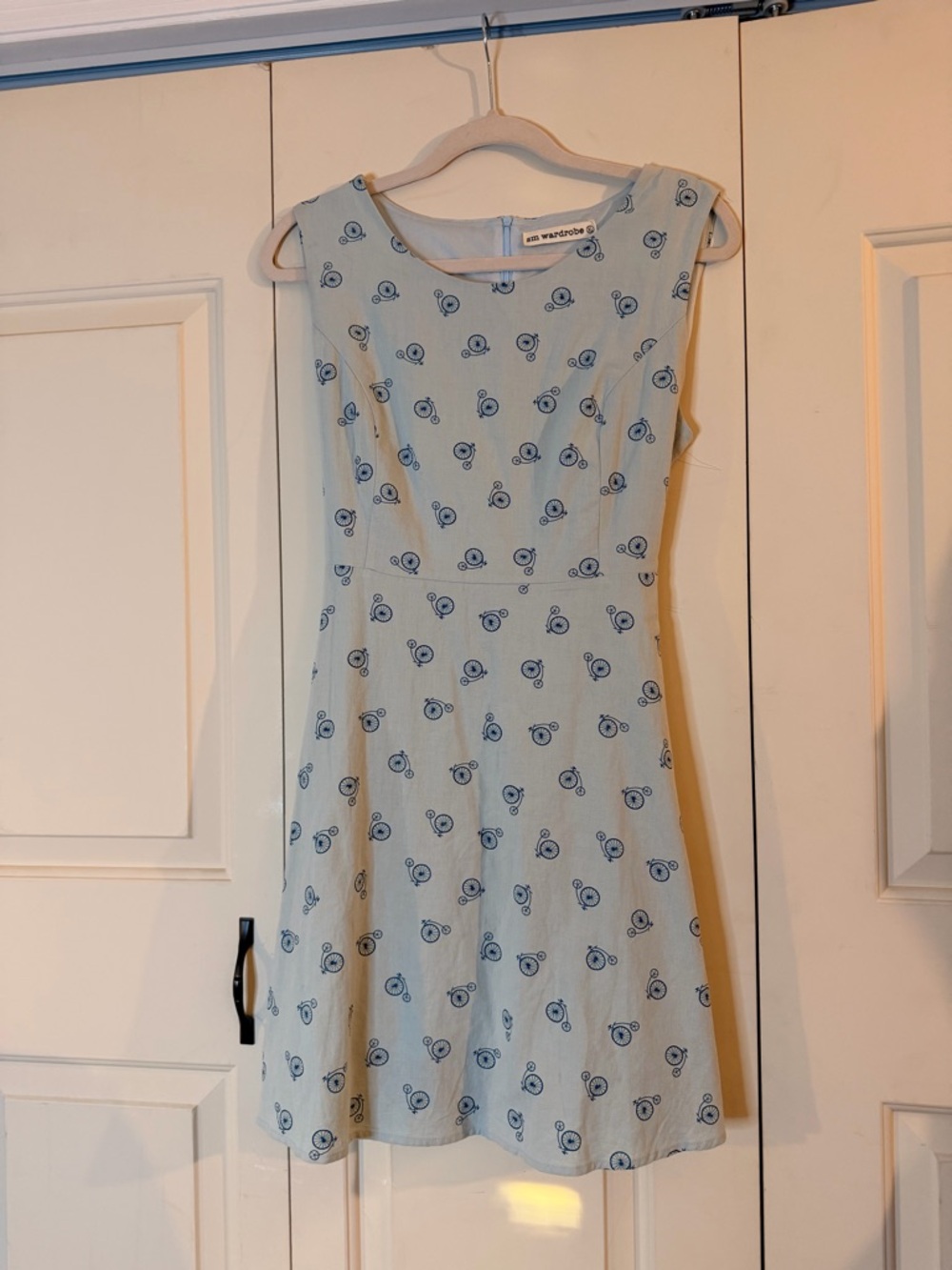 SM Wardrobe Pale Blue Sleeveless Bicycle Print Mini Dress